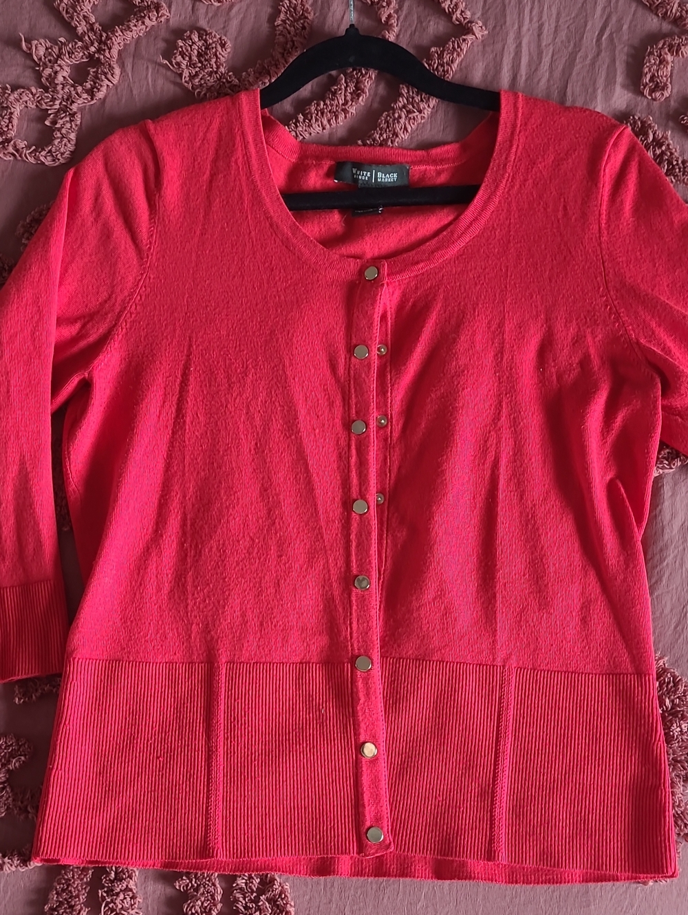 White House Black Market Bright Red Snap-Front Cardigan